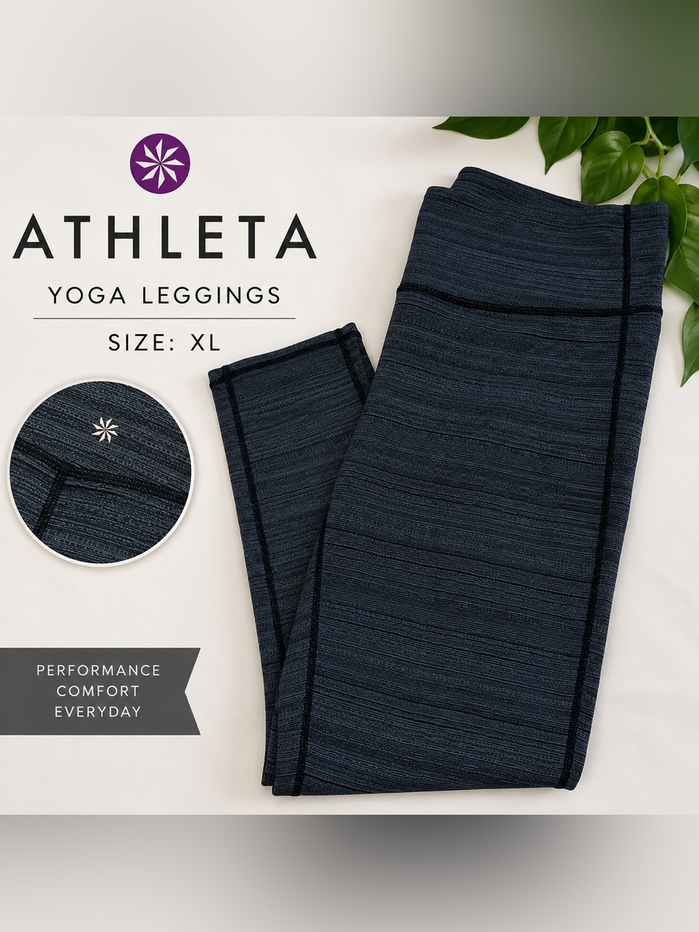 Athleta Textured Crop Yoga‎ Leggings XL Navy Black Space Athleisure Gym
